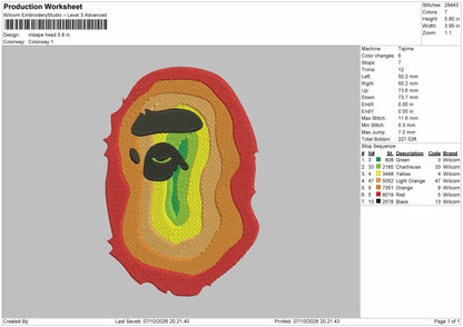 Head Orange Embroidery Machine Design File 6 sizes