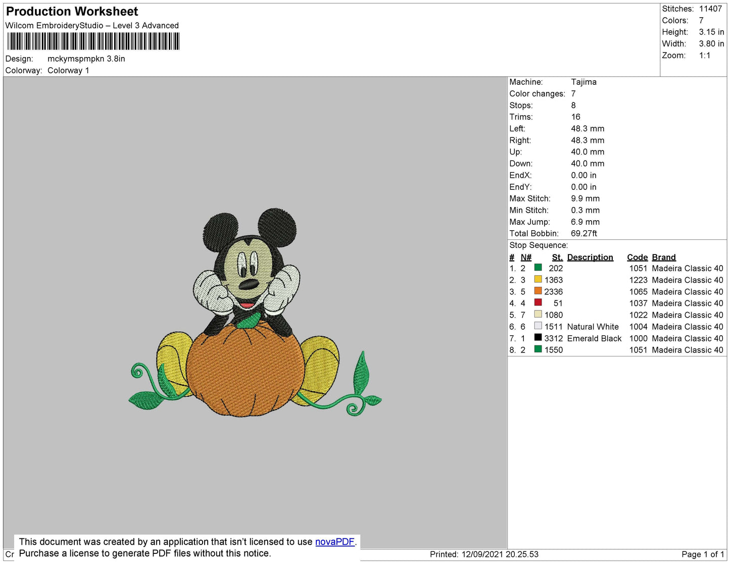 Mickey M Pumpkin Embroidery File 4 size