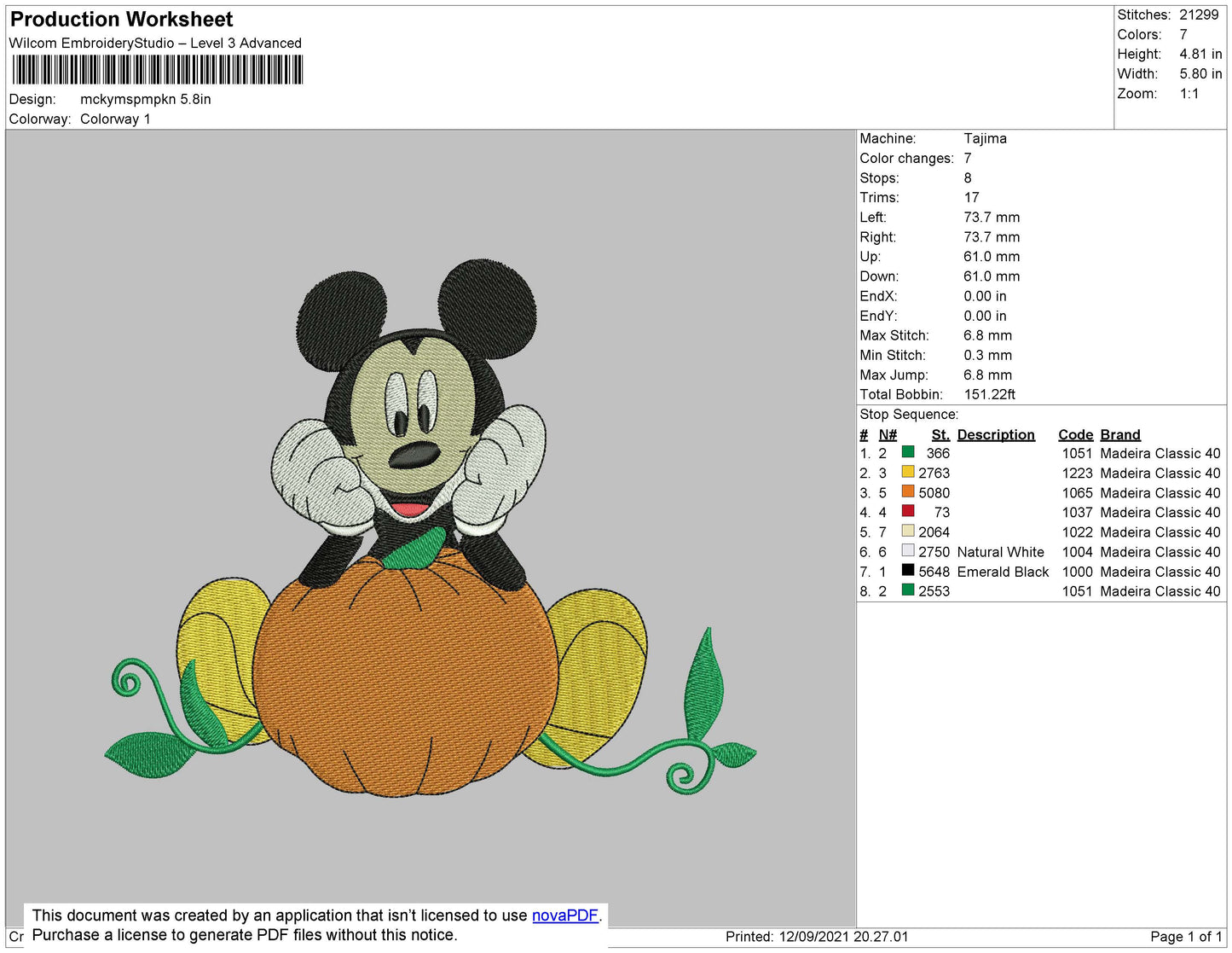 Mickey M Pumpkin Embroidery File 4 size