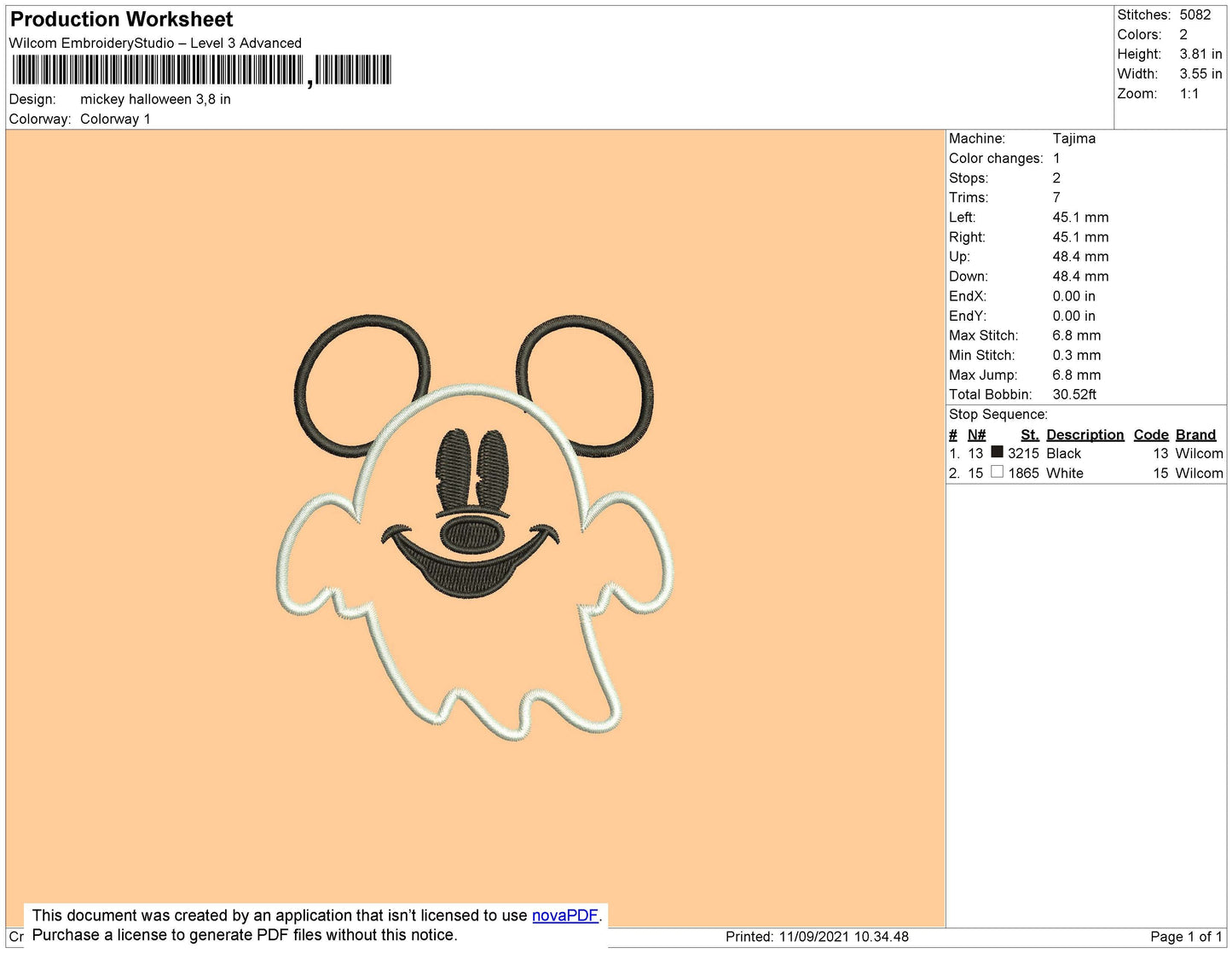 Mickey Halloween Embroidery File 4 size