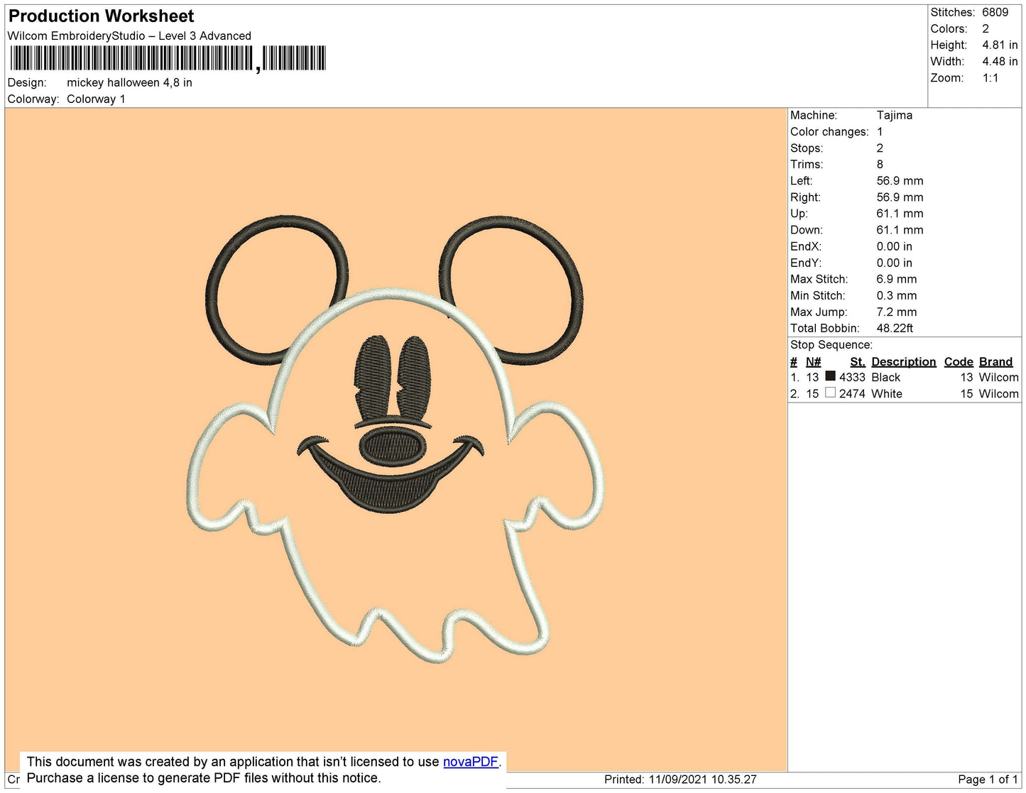 Mickey Halloween Embroidery File 4 size