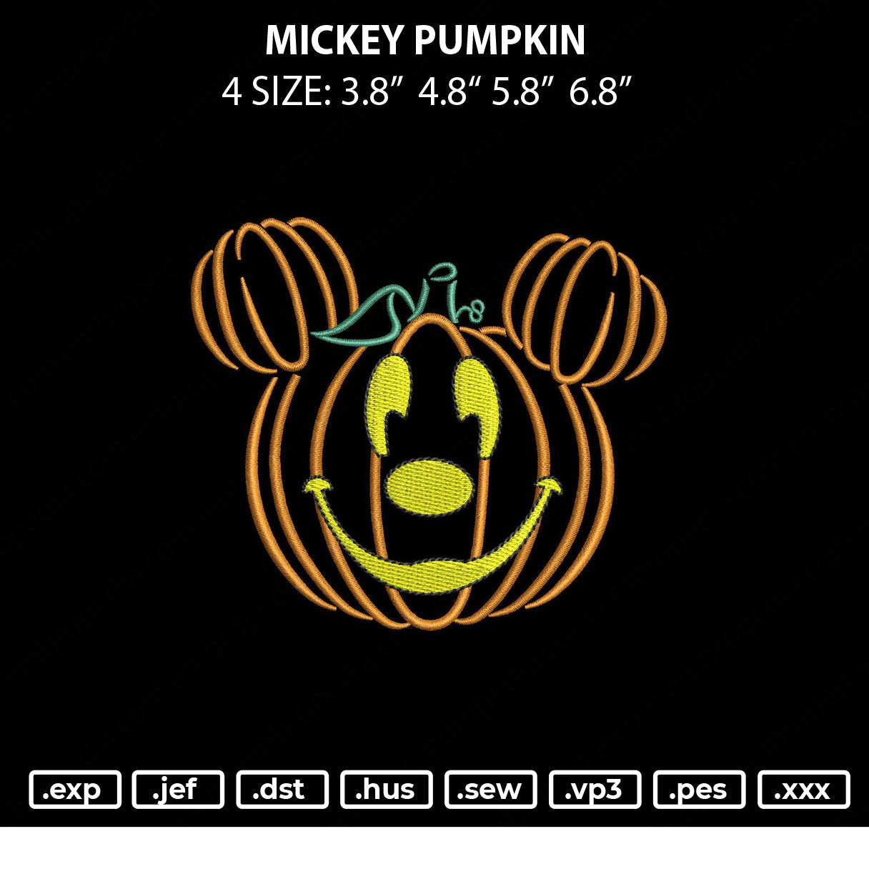 Mickey Pumpkin Embroidery File 4 size