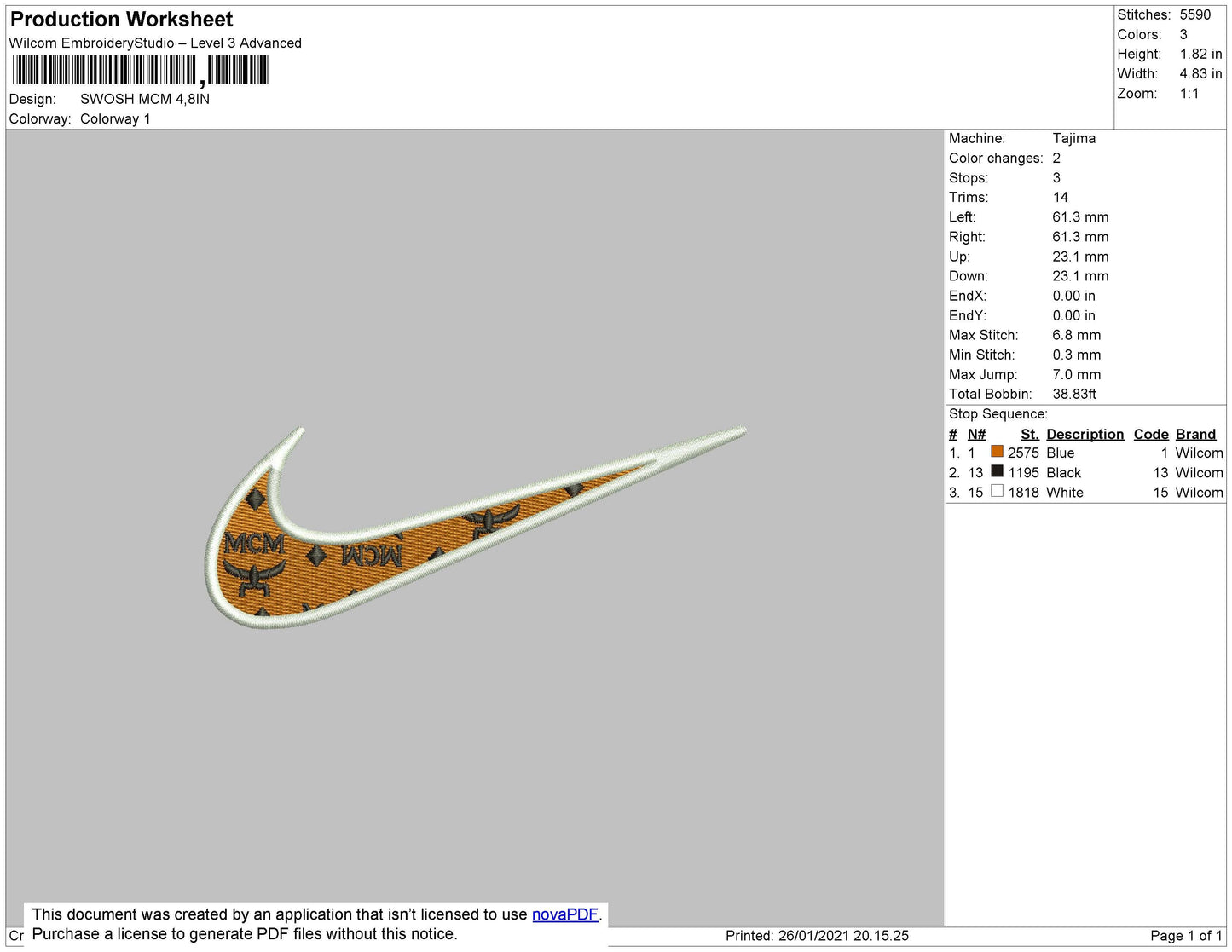 Swoosh MCM Embroidery File 4 size