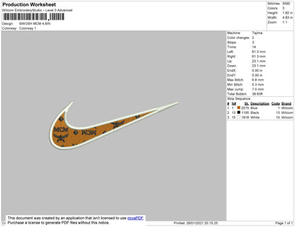 Swoosh MCM Embroidery File 4 size