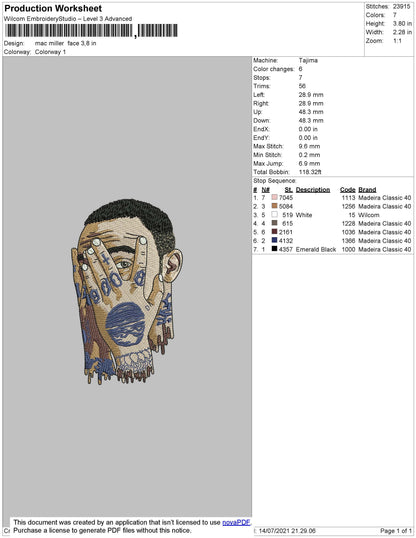 Mac Miller Face Embroidery File 4 size