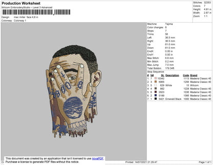 Mac Miller Face Embroidery File 4 size