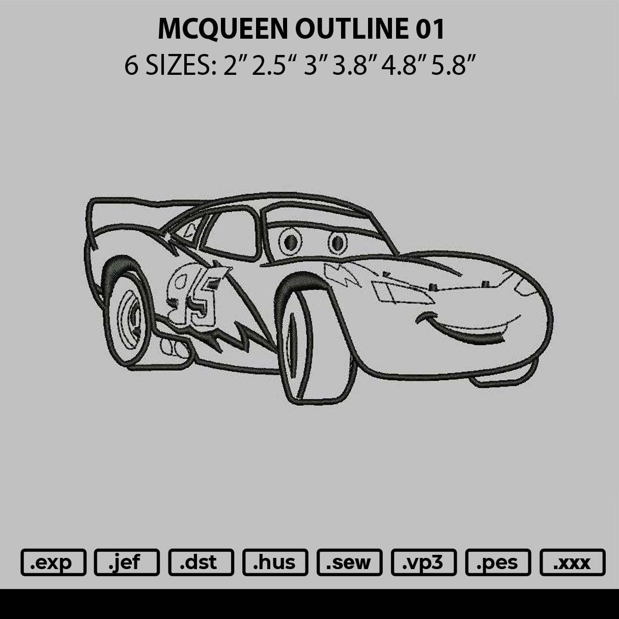 Mcqueen Outline 01 Embroidery File 6 sizes