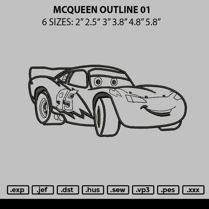 Mcqueen Outline 01 Embroidery File 6 sizes