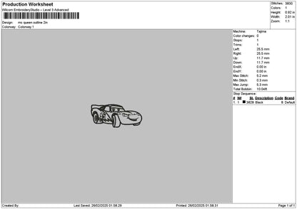 Mcqueen Outline 01 Embroidery File 6 sizes