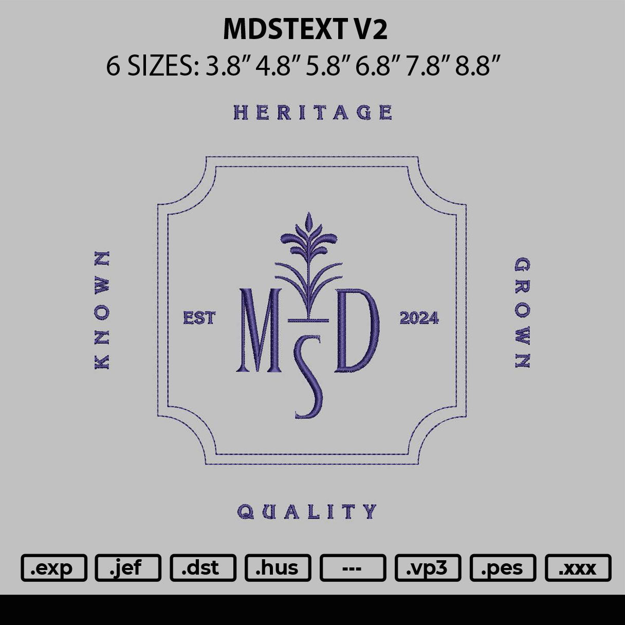 Mdstext V2 Embroidery File 6 sizes