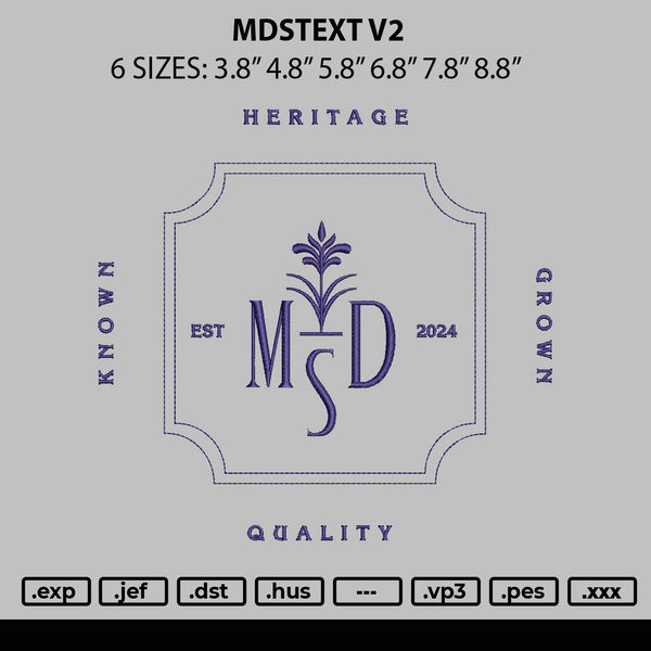 Mdstext V2 Embroidery File 6 sizes