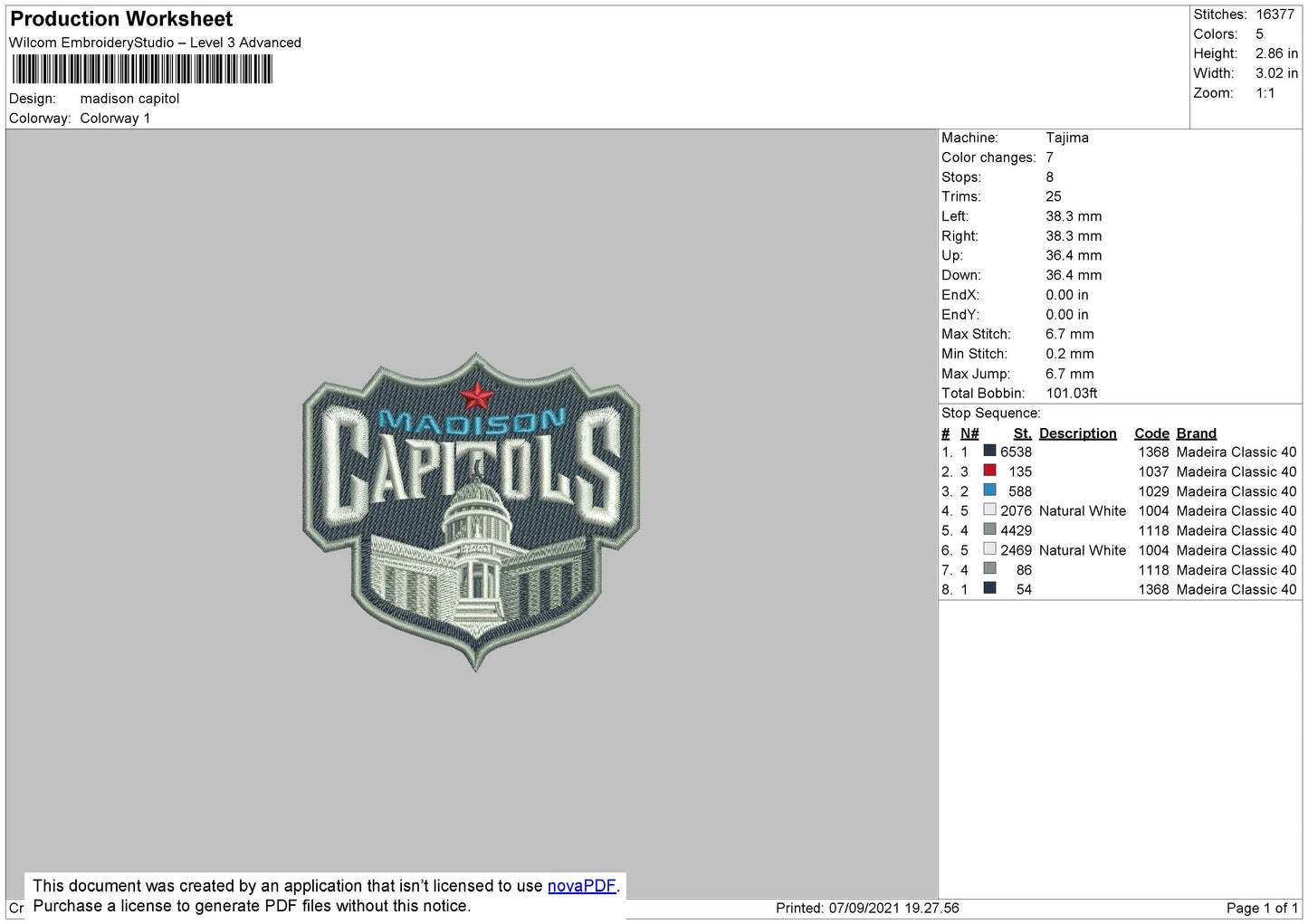 Madison Capitols Embroidery File 4 size