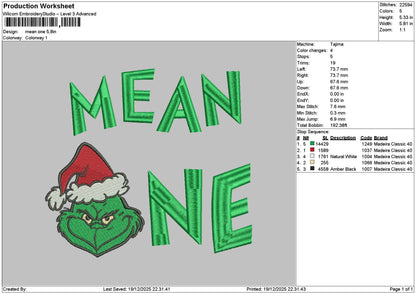 Grinchonetext Embroidery File 6 sizes