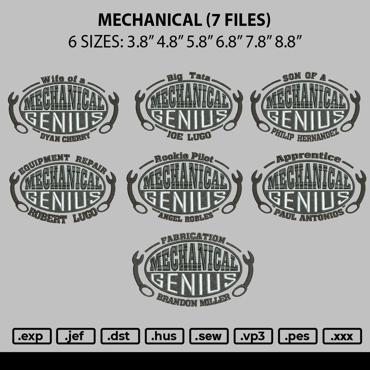 Mechanicaltext Embroidery 7 Files