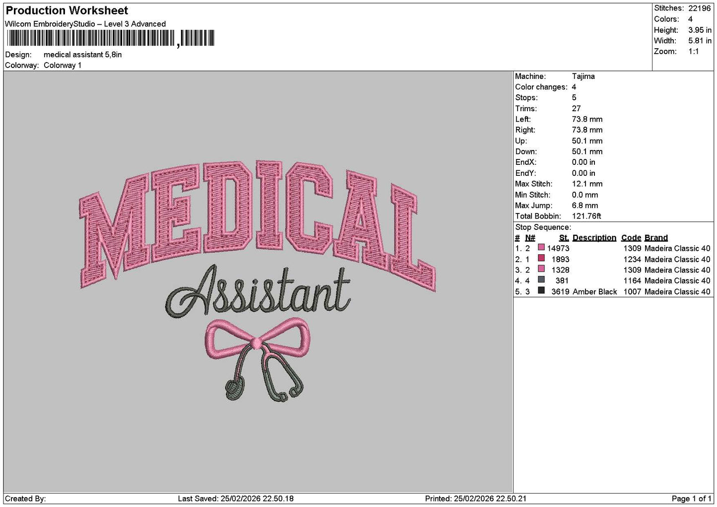 Medicaltext 2502 Embroidery File 6 sizes