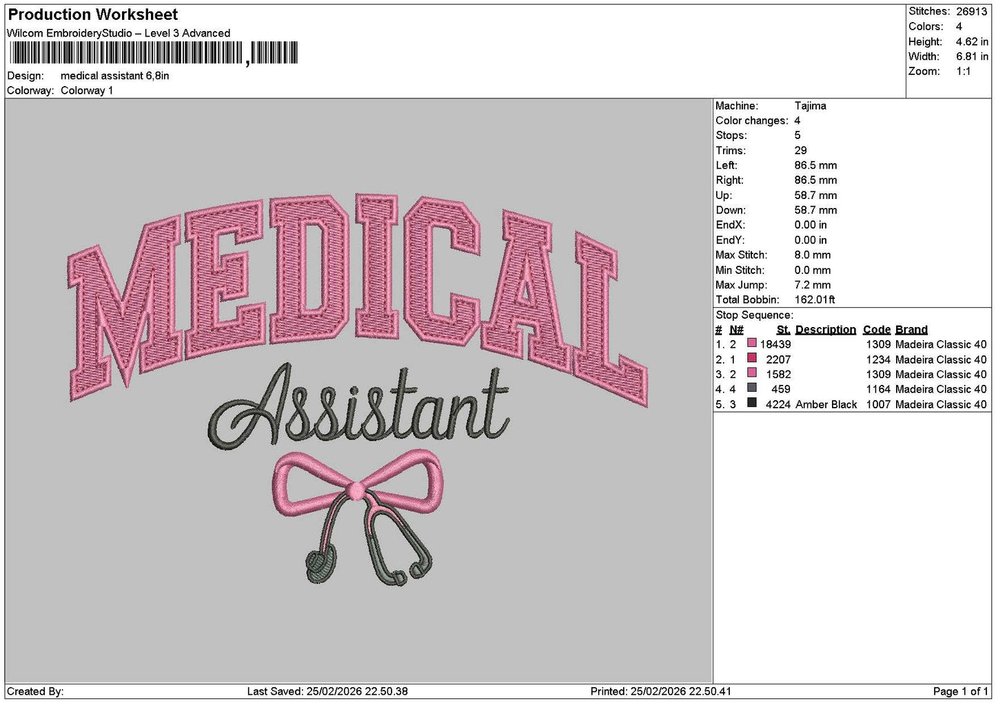 Medicaltext 2502 Embroidery File 6 sizes