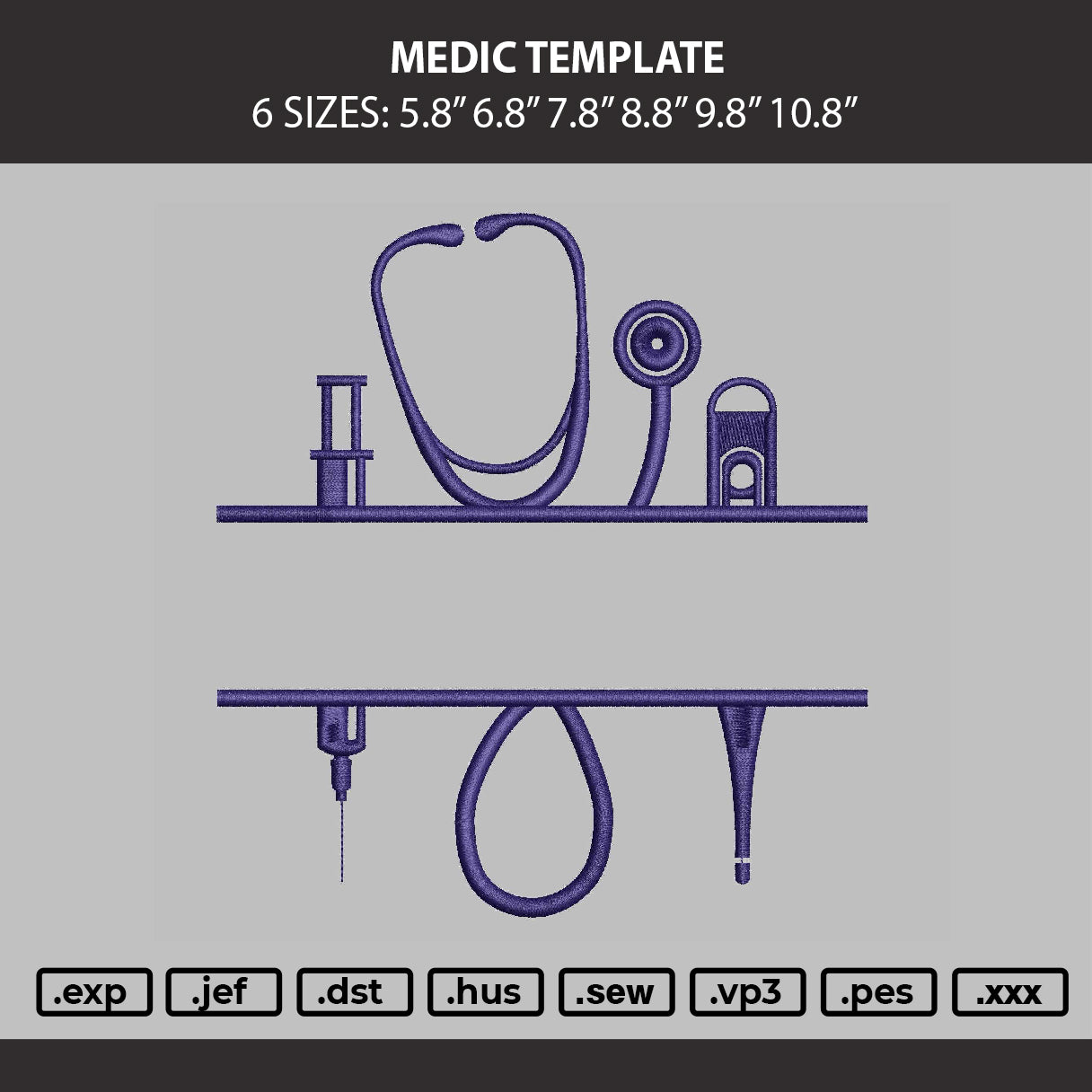 Medic Template Embroidery Machine Design File 6 sizes