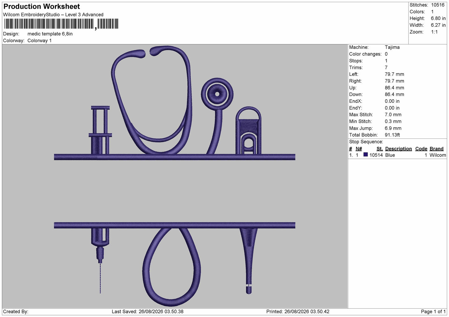 Medic Template Embroidery Machine Design File 6 sizes