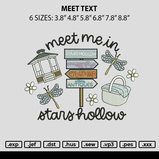 Meet Text Embroidery File 6 sizes
