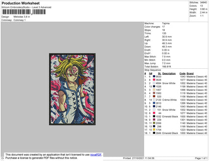 Meliodas Embroidery File 4 size