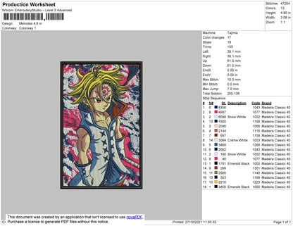 Meliodas Embroidery File 4 size