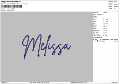 Melissatext Embroidery Machine Design File 6 sizes