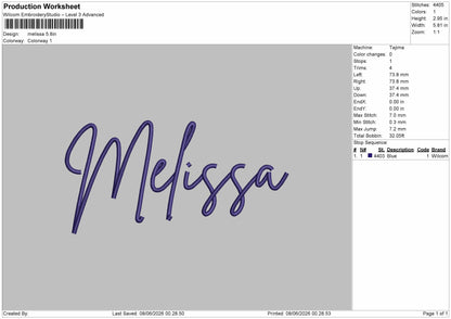 Melissatext Embroidery Machine Design File 6 sizes