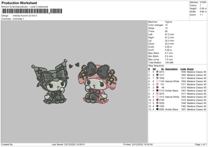 Melokuro V2 Embroidery File 6 sizes