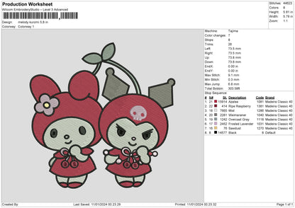 Melokuro 1101 Embroidery File 6 sizes