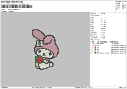 Melody Strawberry Embroidery File 5 size
