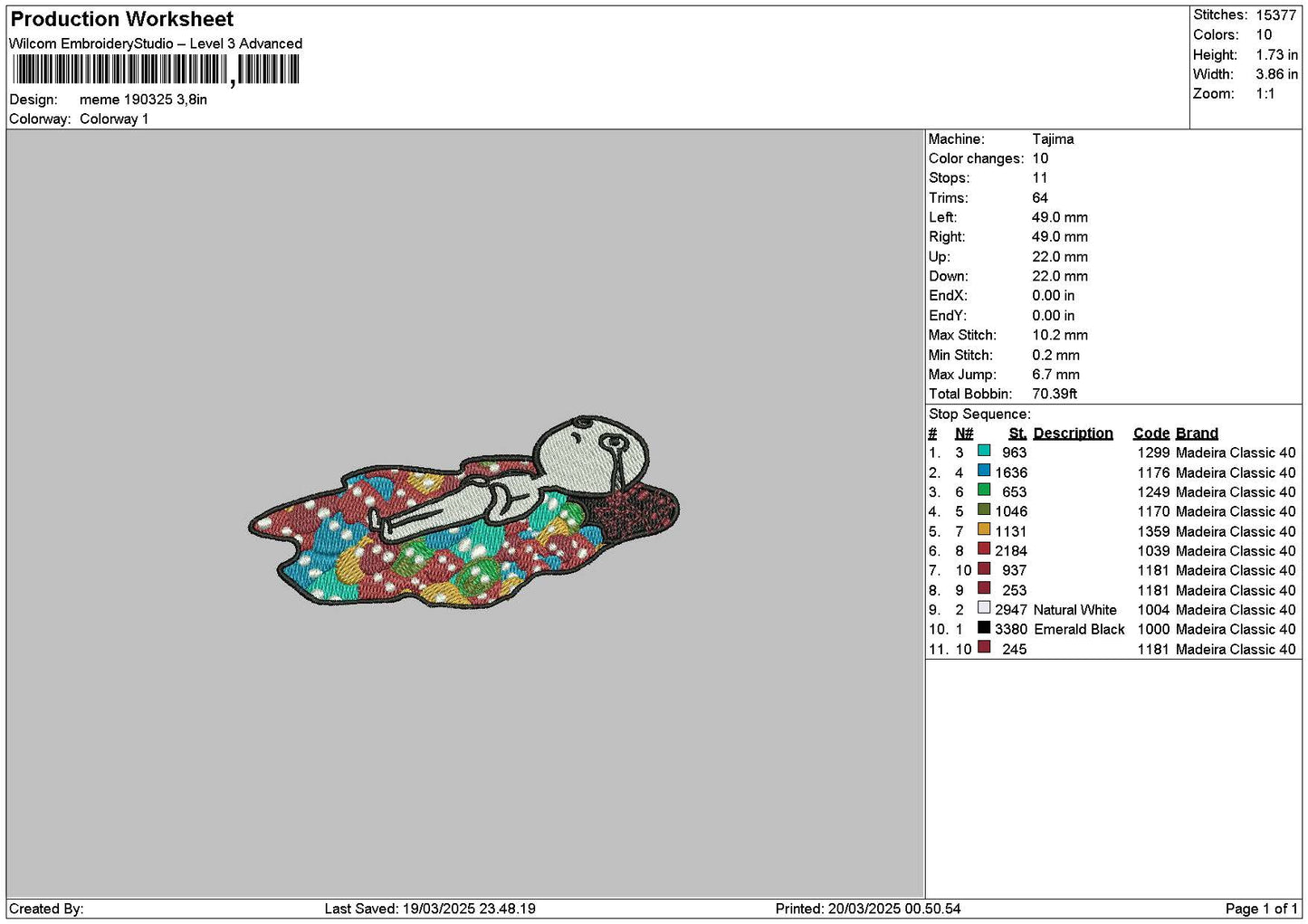 Memer Cry 1903 Embroidery File 6 sizes