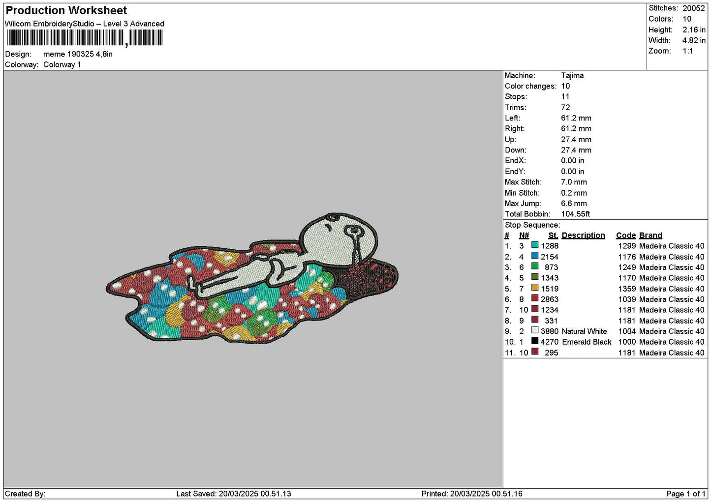 Memer Cry 1903 Embroidery File 6 sizes