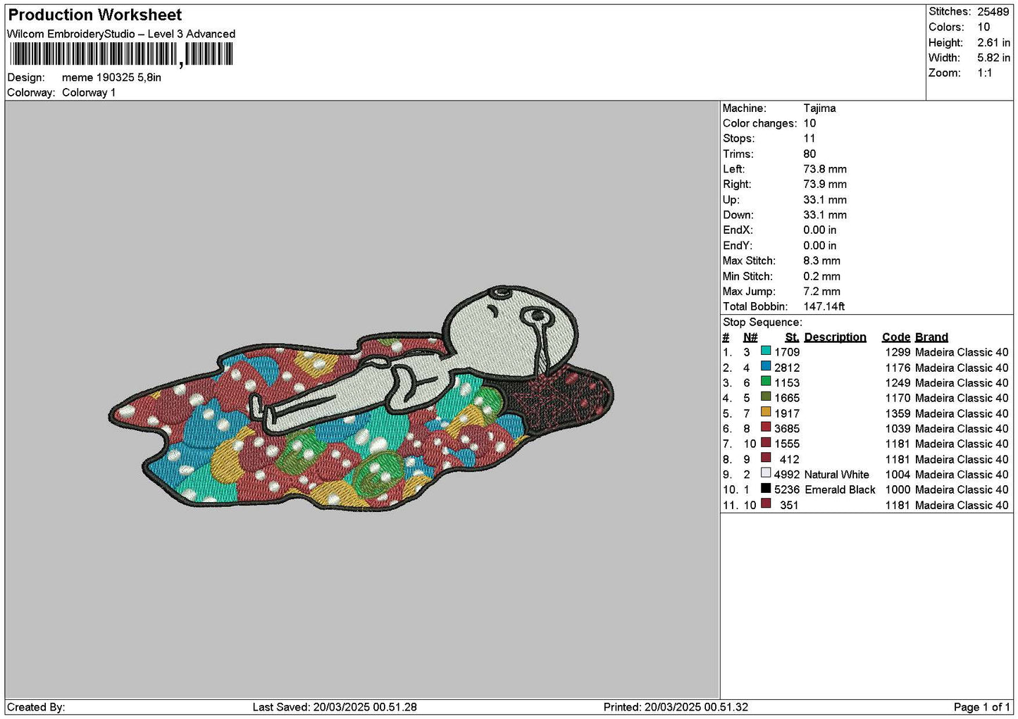Memer Cry 1903 Embroidery File 6 sizes