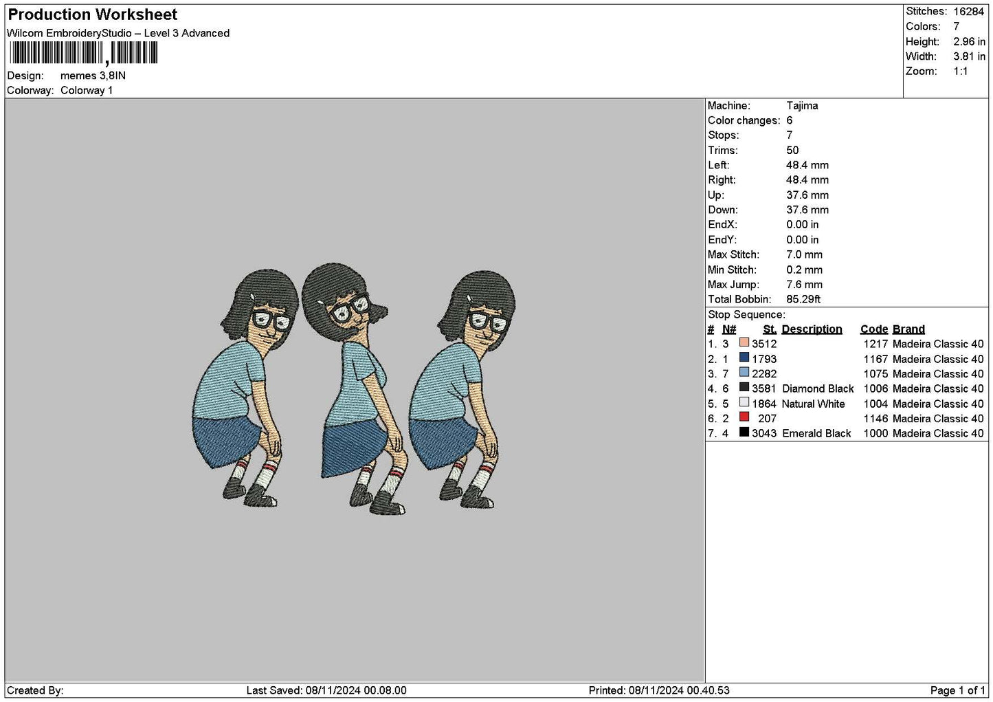 Girl0811 Embroidery File 6 sizes