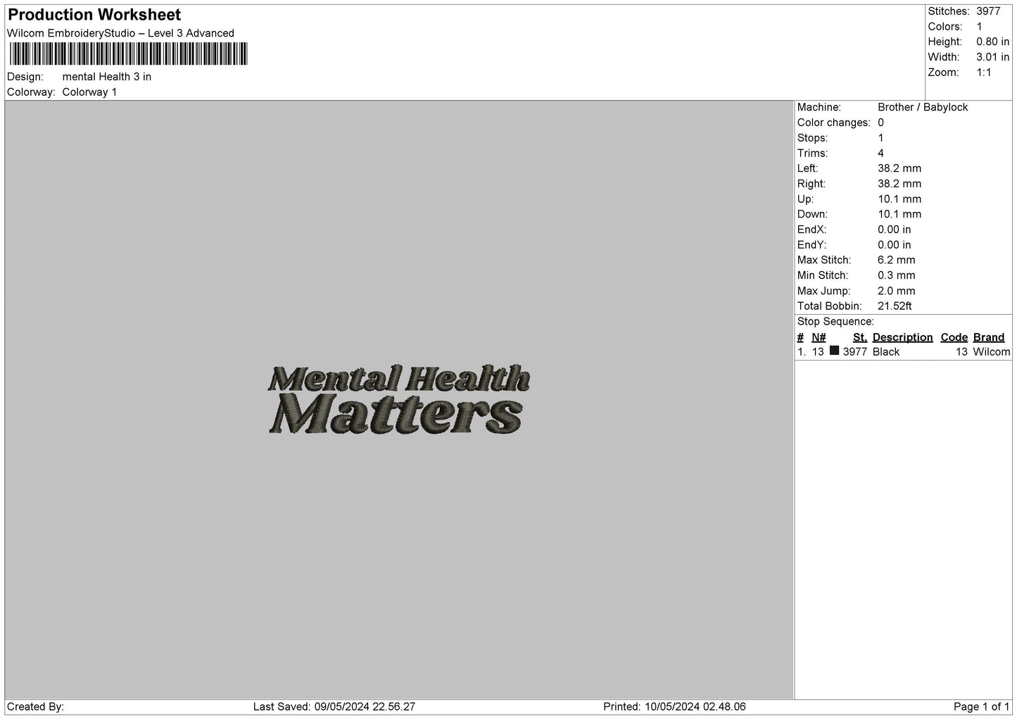 Mentaltext 04 Embroidery File 6 sizes