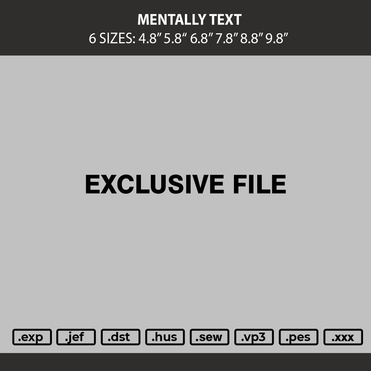 Menetally Text Embroidery Machine Design File 6 sizes