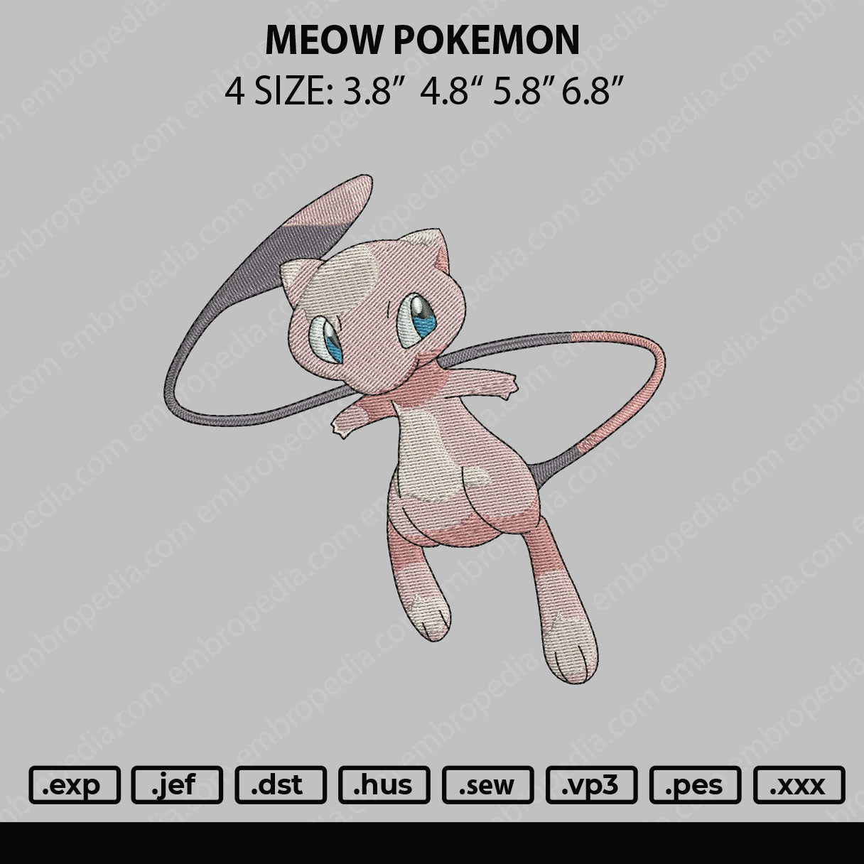 Meow Pokemon Embroidery File 4 size