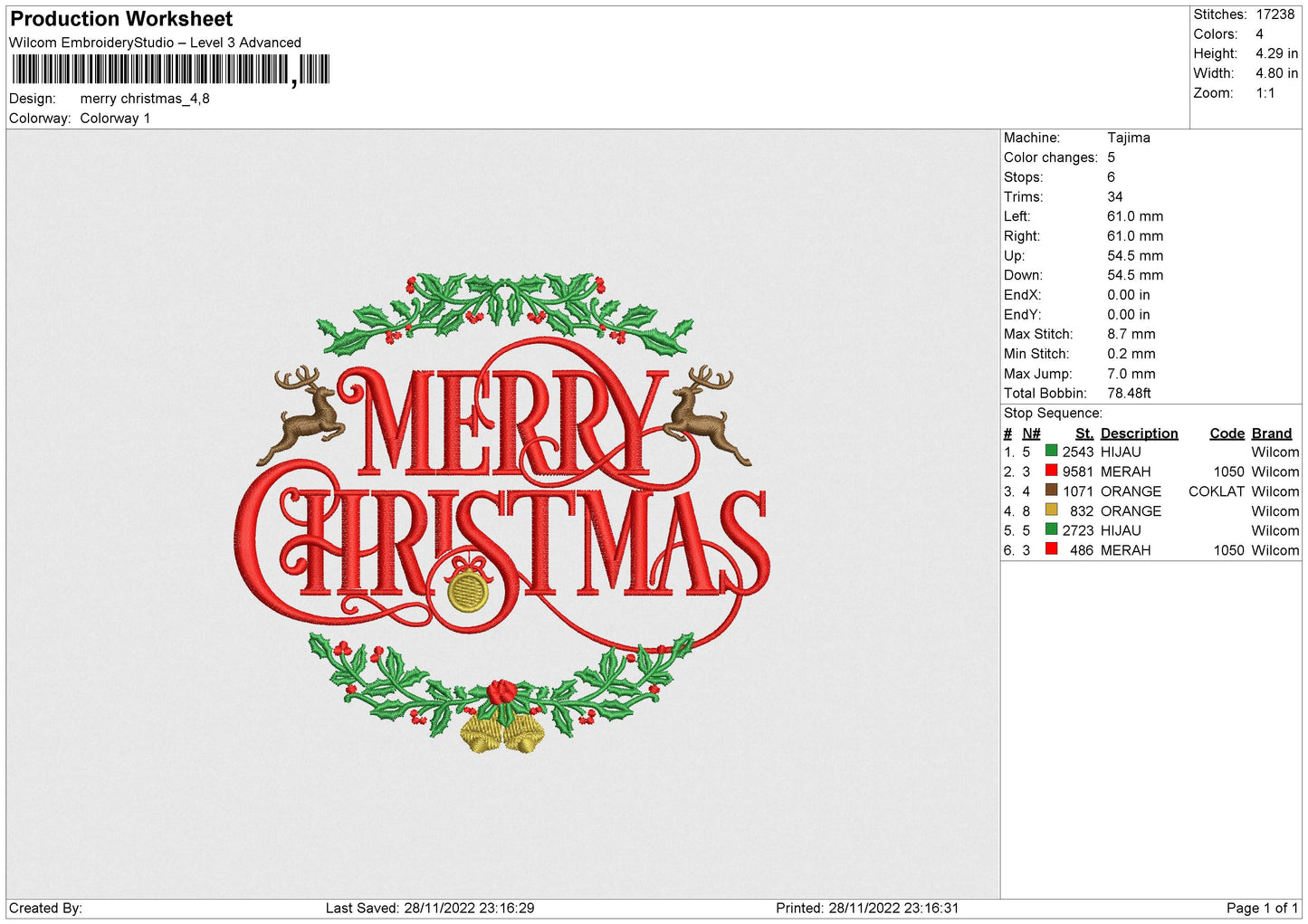 Merry Xmas 003 Embroidery File 6 sizes