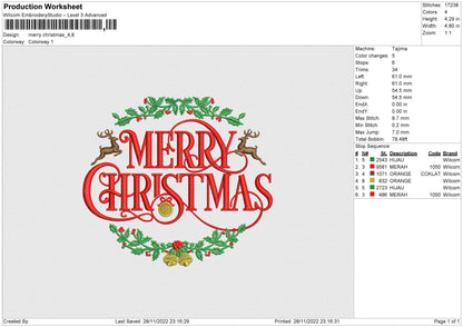 Merry Xmas 003 Embroidery File 6 sizes