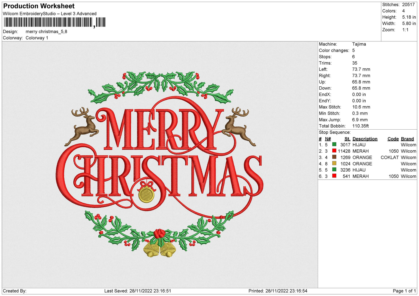 Merry Xmas 003 Embroidery File 6 sizes
