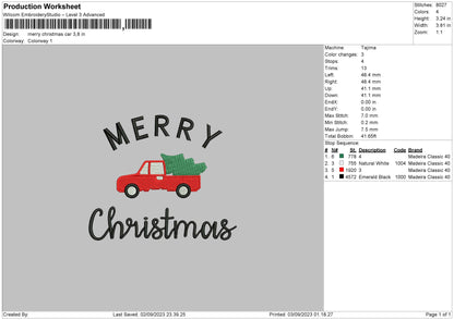 Merry Xmas Car Embroidery File 6 sizes
