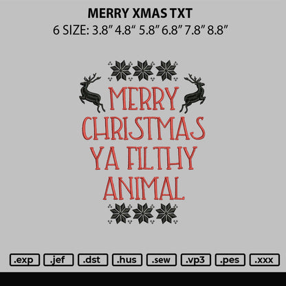 Merry Xmas Txt Embroidery File 6 sizes