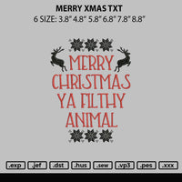 Merry Xmas Txt Embroidery File 6 sizes