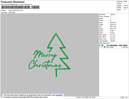 Merry Christmas Embroidery File 4 size