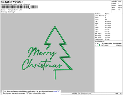Merry Christmas Embroidery File 4 size