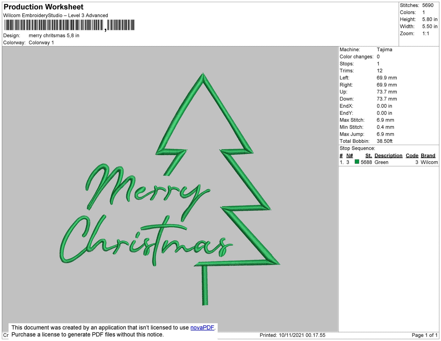 Merry Christmas Embroidery File 4 size
