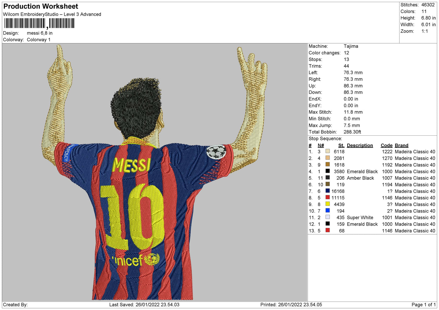 Messi Embroidery File 4 size