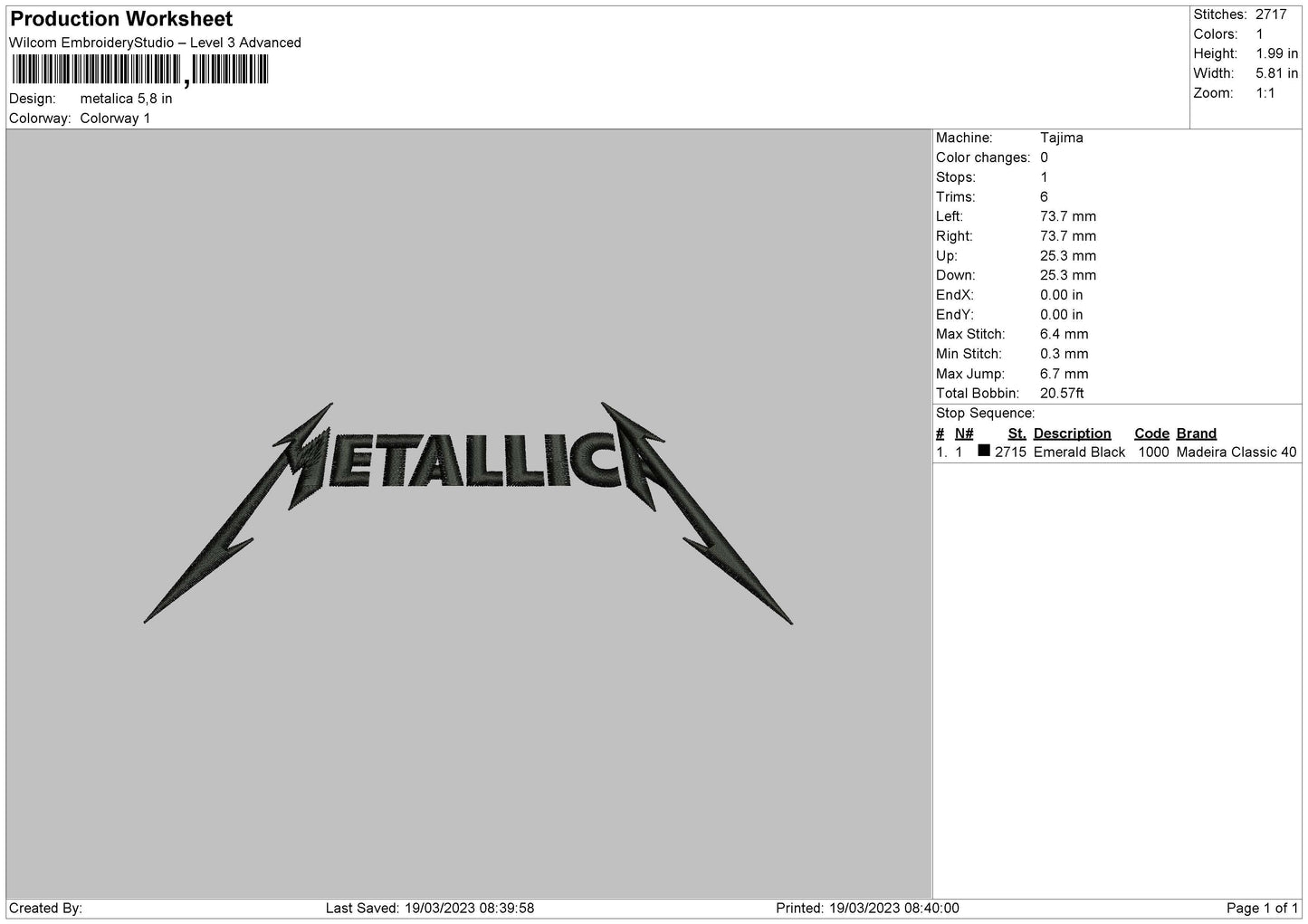 Metalicatxt Embroidery File 6 sizes