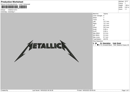 Metalicatxt Embroidery File 6 sizes