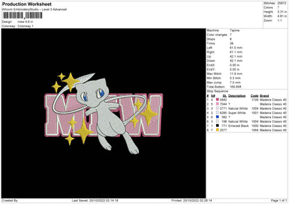 Mew Embroidery File 6 sizes